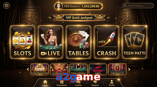 Main screen of A2game casino page for PK players